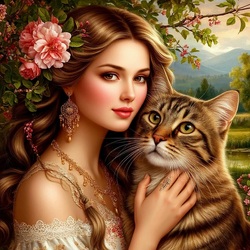 Пазл: Девушка с кошкой