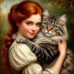Пазл: Девушка с кошкой