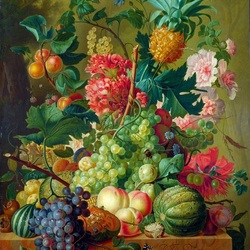 Пазл: Букет цветов и фрукты