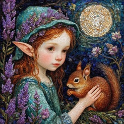 Пазл: Эльфочка с бельчонком