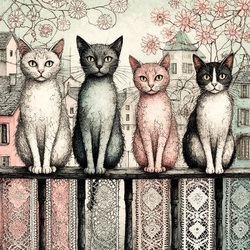 Пазл: Кошки и кружева