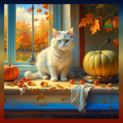 Пазл: Белая кошка у окошка