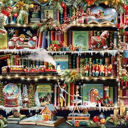 Пазл: Рождество на книжной полке