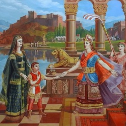 Пазл: Царица Нвард со своим сыном Кардосом у царицы Семирамиды