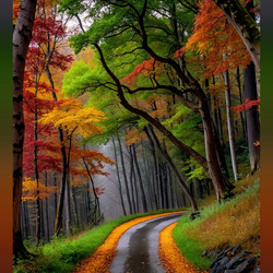 Пазл: Дорога через осенний лес