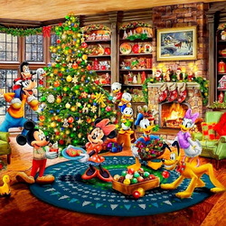 Пазл: Микки и Минни наряжают елку