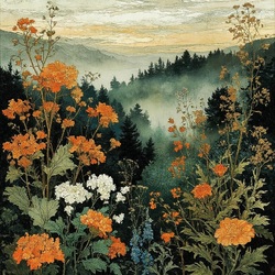 Пазл: Цветы в тумане