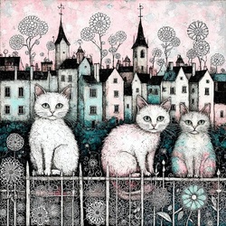 Пазл: Кошки на заборе