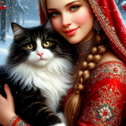 Пазл: Русская красавица с котом