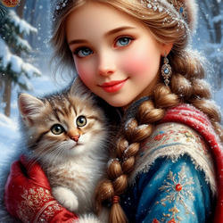 Пазл: Русская красавица с котом