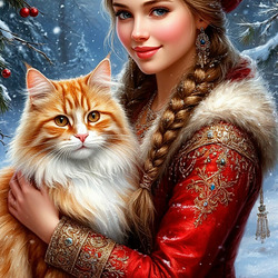 Пазл: Русская красавица с котом