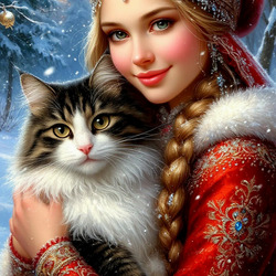 Пазл: Русская красавица с котом