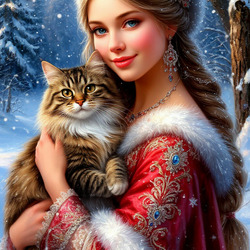 Пазл: Русская красавица с котом