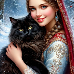 Пазл: Русская красавица с котом