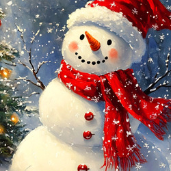 Пазл: Снеговик в красном шарфе