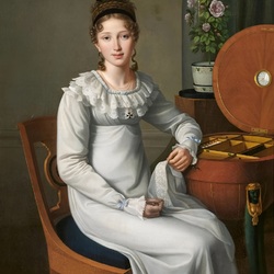 Пазл: Молодая женщина за швейным столом 