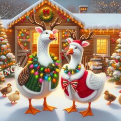 Пазл: Новогодние гуси