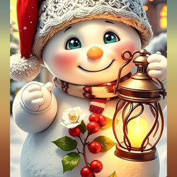 Пазл: Снеговичок с фонариком