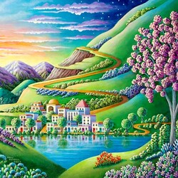 Пазл: Городок у озера