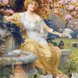 Пазл: Голуби и цветы