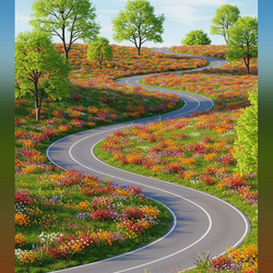 Пазл: Дорога среди луговых цветов