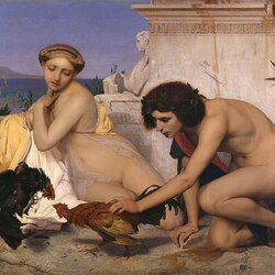 Пазл: Юные греки смотрят на бой петухов