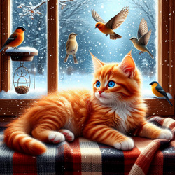 Пазл: Кошка и птички