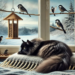 Пазл: Кошка и птички