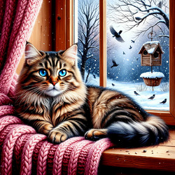 Пазл: Кошка и птички