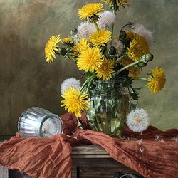 Пазл: Одуванчики на красном