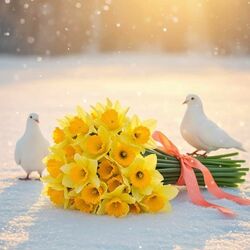 Пазл: Голуби с цветами