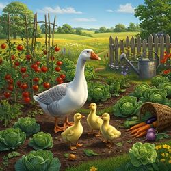 Пазл: Гуси на грядке