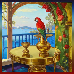 Пазл: Попугай на террасе