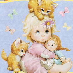 Пазл: Девочка с котятками