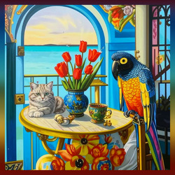 Пазл: Попугай и кот