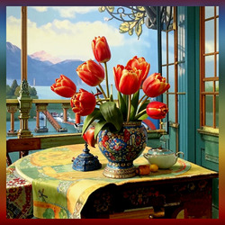 Пазл: Тюльпаны на террасе