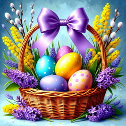 Пазл: Корзинка с пасхальными яйцами