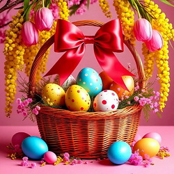 Пазл: Корзинка с пасхальными яйцами