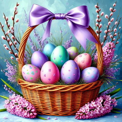 Пазл: Корзинка с пасхальными яйцами