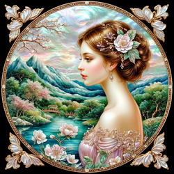 Пазл: Женский портрет на перламутровой эмали