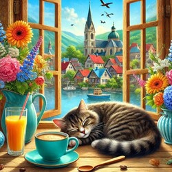Пазл: Кошка на окошке