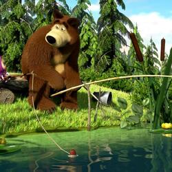 Пазл: Маша и Миша на рыбалке