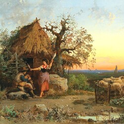 Пазл: Пастух,  играющий на волынке на фоне Рима