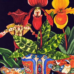 Пазл: Орхидеи и птицы