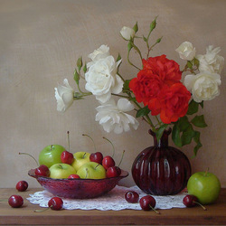 Пазл: Розы и фрукты