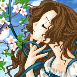 Пазл: Девушка и птичка