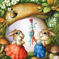 Пазл: Кролики и морковка-роза