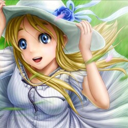 Пазл: Девочка в шляпе на ветру