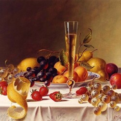 Пазл: Натюрморт с шампанским и фруктами на столе