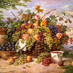 Пазл: Натюрморт с персиками и виноградом
